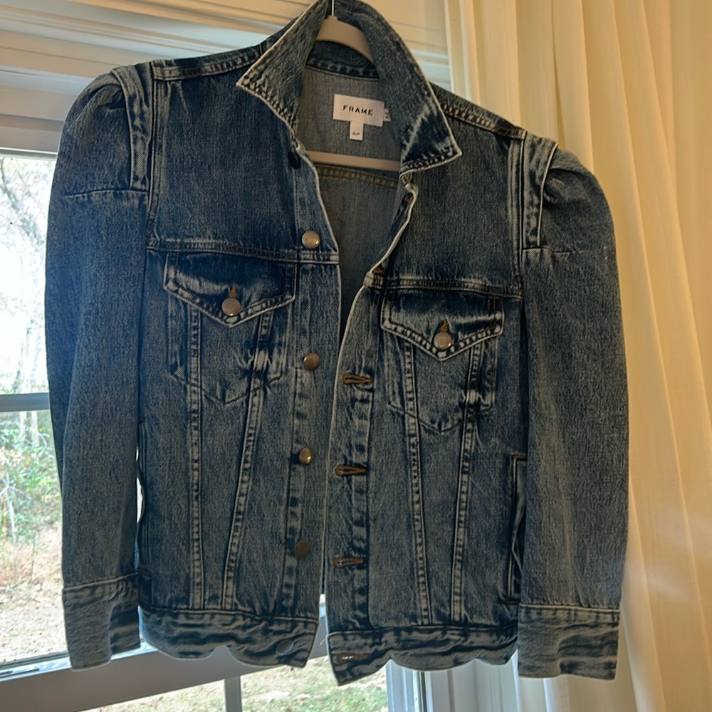 FRAME puff rosette sleeve denim jean jacket like new S